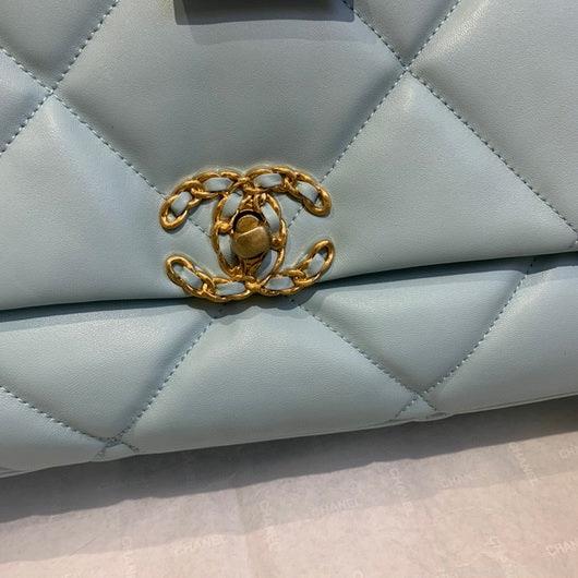 Chanel 19 Maxi Handbag Lambskin Gold AS1162 Light Blue