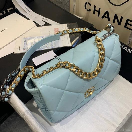 Chanel 19 Maxi Handbag Lambskin Gold AS1162 Light Blue
