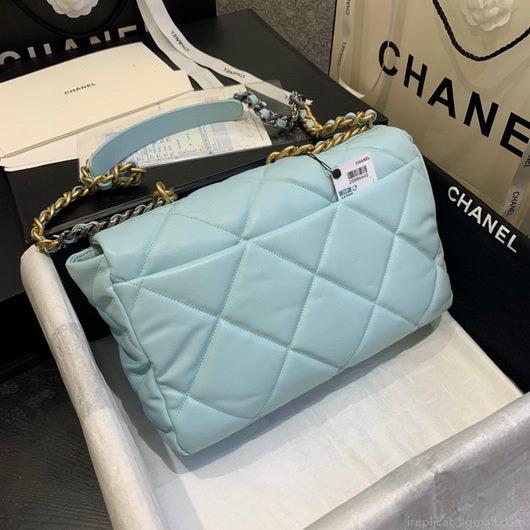 Chanel 19 Maxi Handbag Lambskin Gold AS1162 Light Blue