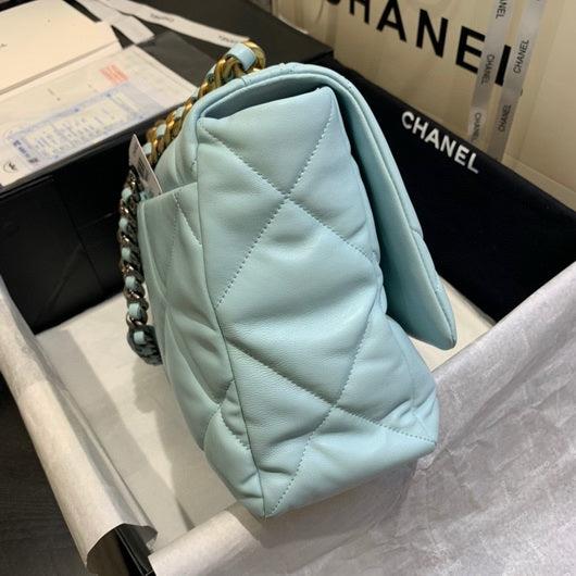 Chanel 19 Maxi Handbag Lambskin Gold AS1162 Light Blue