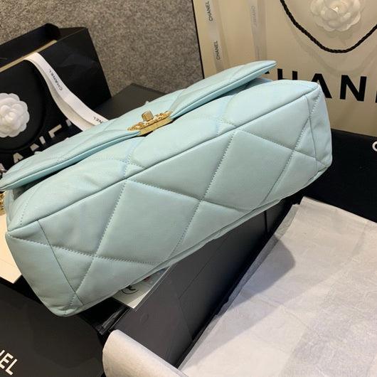 Chanel 19 Maxi Handbag Lambskin Gold AS1162 Light Blue