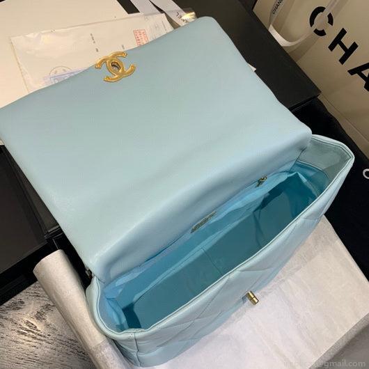 Chanel 19 Maxi Handbag Lambskin Gold AS1162 Light Blue