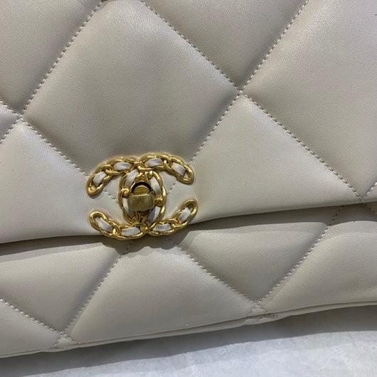 Chanel 19 Maxi Handbag Lambskin Gold AS1162 Beige
