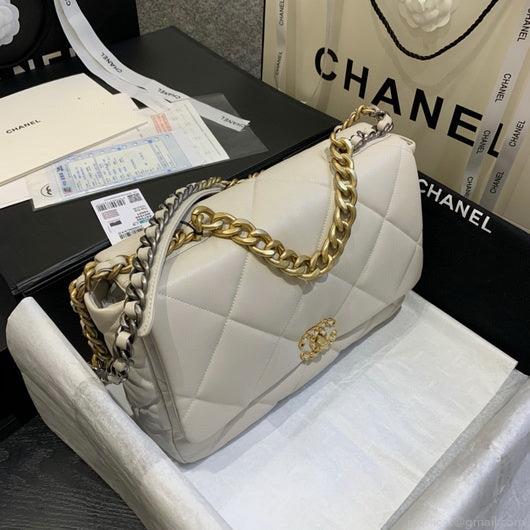 Chanel 19 Maxi Handbag Lambskin Gold AS1162 Beige