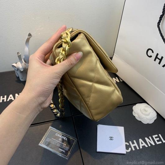 Chanel 19 Large Handbag Lambskin Gold AS1161 Gold
