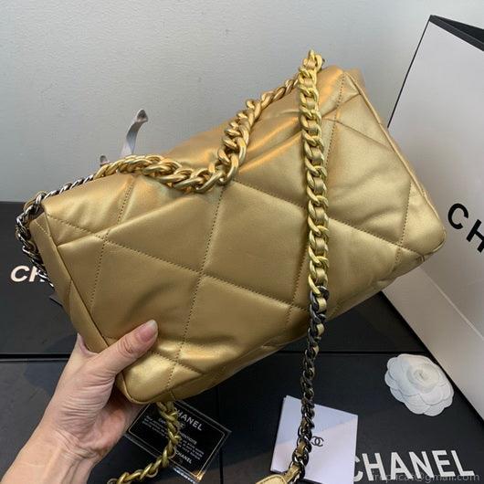 Chanel 19 Large Handbag Lambskin Gold AS1161 Gold