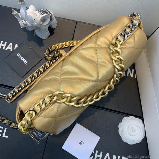 Chanel 19 Large Handbag Lambskin Gold AS1161 Gold