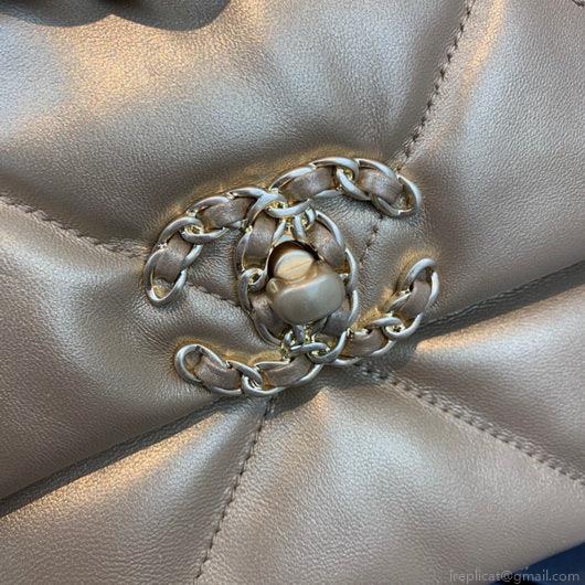 Chanel 19 Large Handbag Lambskin Gold AS1161 Gold