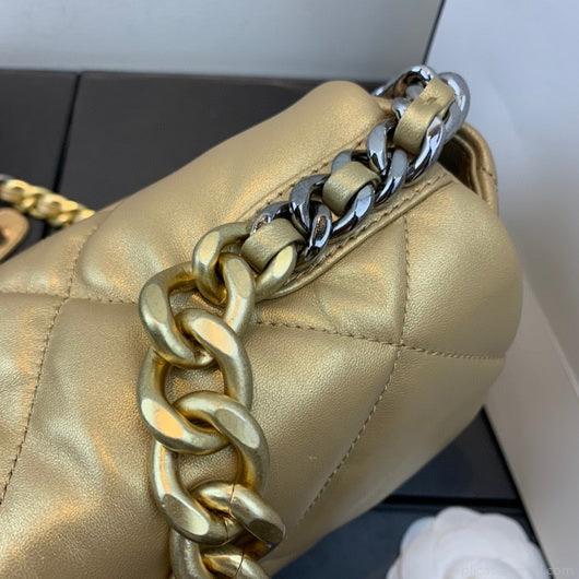 Chanel 19 Large Handbag Lambskin Gold AS1161 Gold