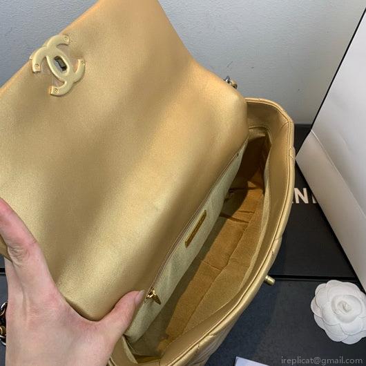 Chanel 19 Large Handbag Lambskin Gold AS1161 Gold