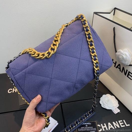 Chanel 19 Large Handbag Velvet Gold AS1161 Blue