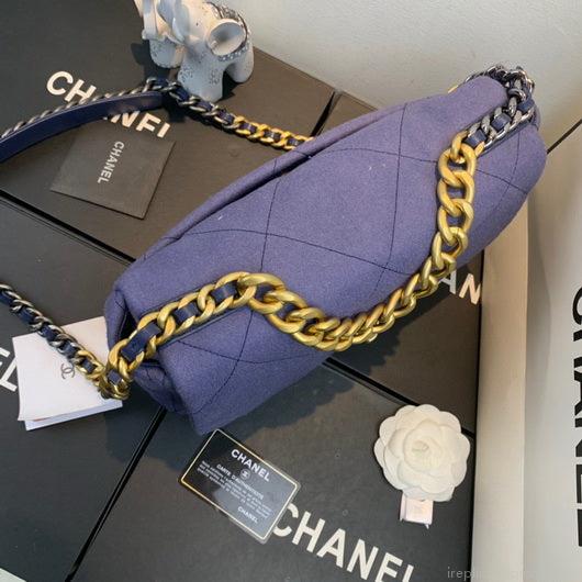 Chanel 19 Large Handbag Velvet Gold AS1161 Blue