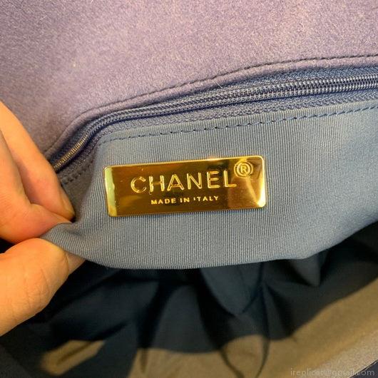 Chanel 19 Large Handbag Velvet Gold AS1161 Blue