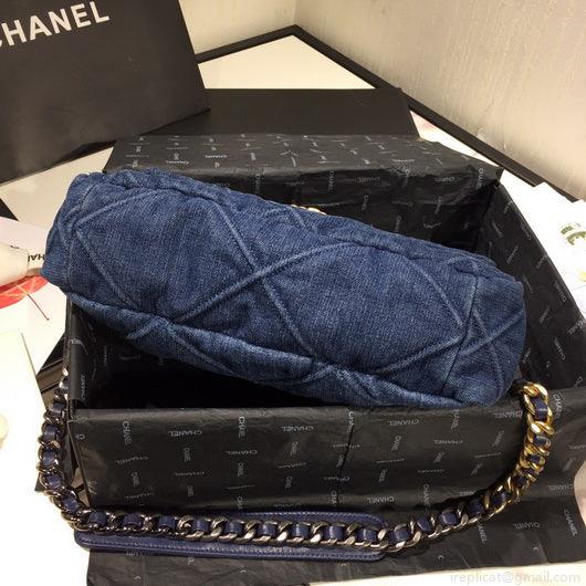Chanel 19 Large Handbag Denim Canvas Gold AS1161 Blue