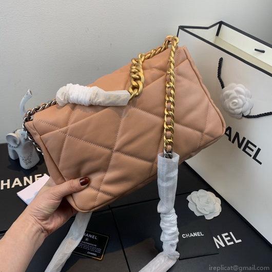 Chanel 19 Large Handbag Lambskin Gold AS1161 Nude Pink