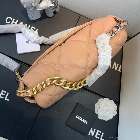 Chanel 19 Large Handbag Lambskin Gold AS1161 Nude Pink