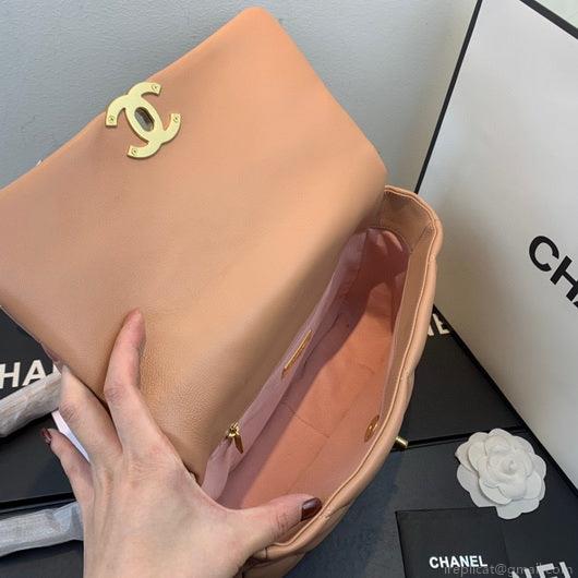 Chanel 19 Large Handbag Lambskin Gold AS1161 Nude Pink