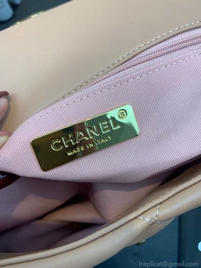 Chanel 19 Large Handbag Lambskin Gold AS1161 Nude Pink