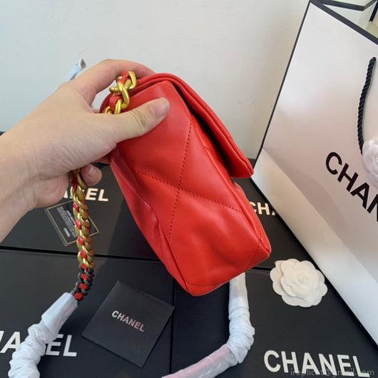 Chanel 19 Large Handbag Lambskin Gold AS1161 Red