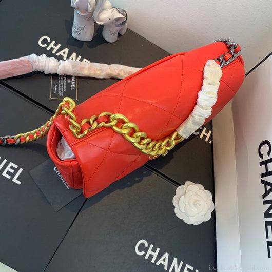 Chanel 19 Large Handbag Lambskin Gold AS1161 Red