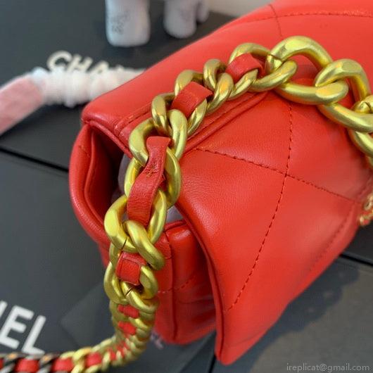 Chanel 19 Large Handbag Lambskin Gold AS1161 Red