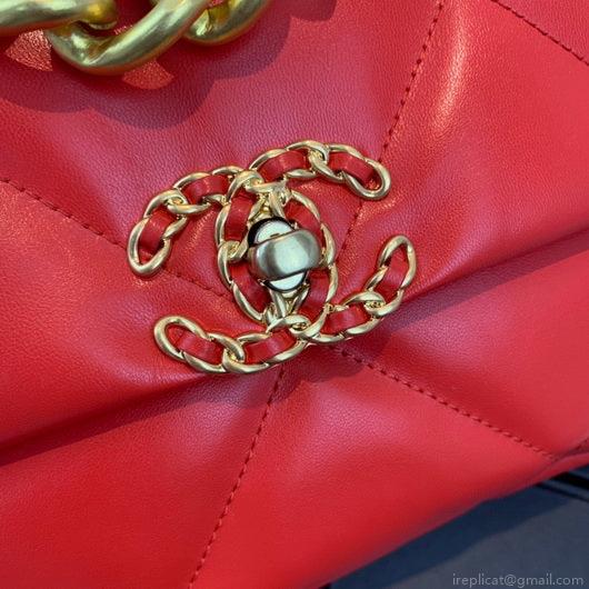 Chanel 19 Large Handbag Lambskin Gold AS1161 Red