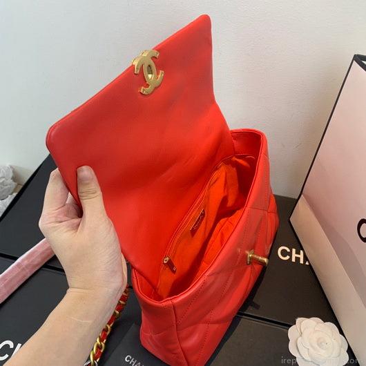 Chanel 19 Large Handbag Lambskin Gold AS1161 Red