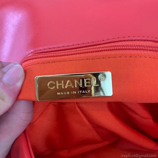 Chanel 19 Large Handbag Lambskin Gold AS1161 Red