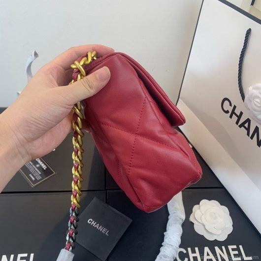 Chanel 19 Large Handbag Lambskin Gold AS1161 Wind Red