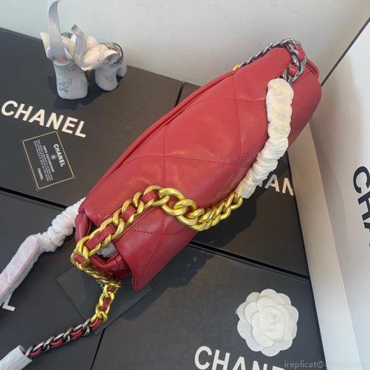 Chanel 19 Large Handbag Lambskin Gold AS1161 Wind Red