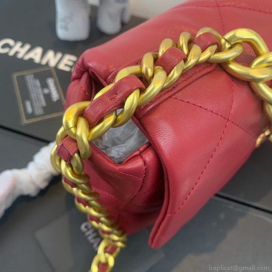 Chanel 19 Large Handbag Lambskin Gold AS1161 Wind Red