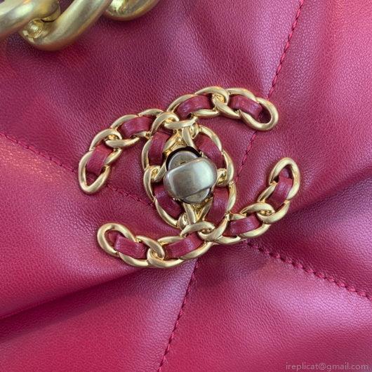 Chanel 19 Large Handbag Lambskin Gold AS1161 Wind Red