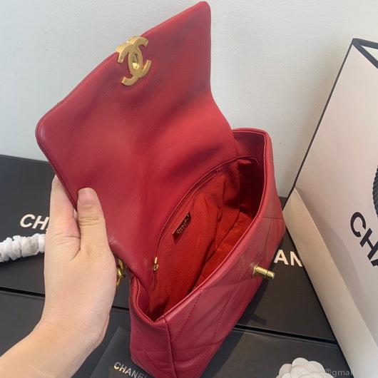 Chanel 19 Large Handbag Lambskin Gold AS1161 Wind Red