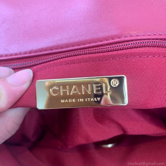 Chanel 19 Large Handbag Lambskin Gold AS1161 Wind Red