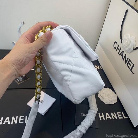 Chanel 19 Large Handbag Lambskin Gold AS1161 White