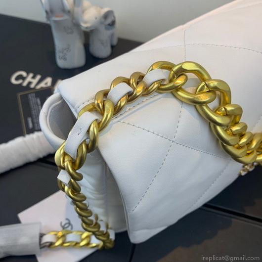 Chanel 19 Large Handbag Lambskin Gold AS1161 White