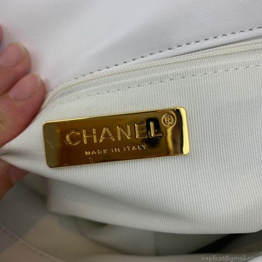 Chanel 19 Large Handbag Lambskin Gold AS1161 White