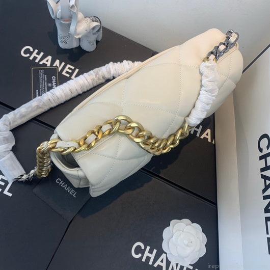 Chanel 19 Large Handbag Lambskin Gold AS1161 Beige