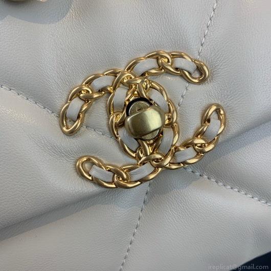 Chanel 19 Large Handbag Lambskin Gold AS1161 Beige