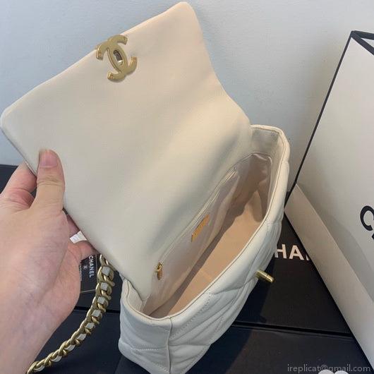 Chanel 19 Large Handbag Lambskin Gold AS1161 Beige