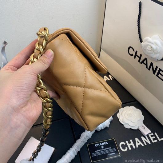 Chanel 19 Large Handbag Lambskin Gold AS1161 Tan