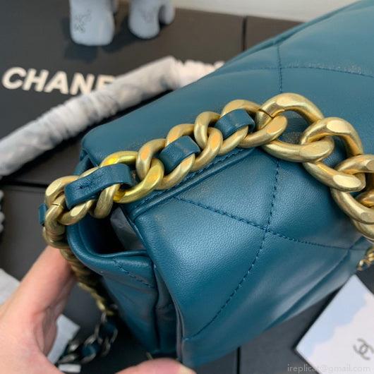 Chanel 19 Large Handbag Lambskin Gold AS1161 Lake Blue