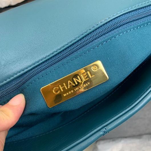 Chanel 19 Large Handbag Lambskin Gold AS1161 Lake Blue