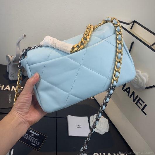 Chanel As1160 Chanel 19 Handbag Flap Lambskin Lake Light Blue