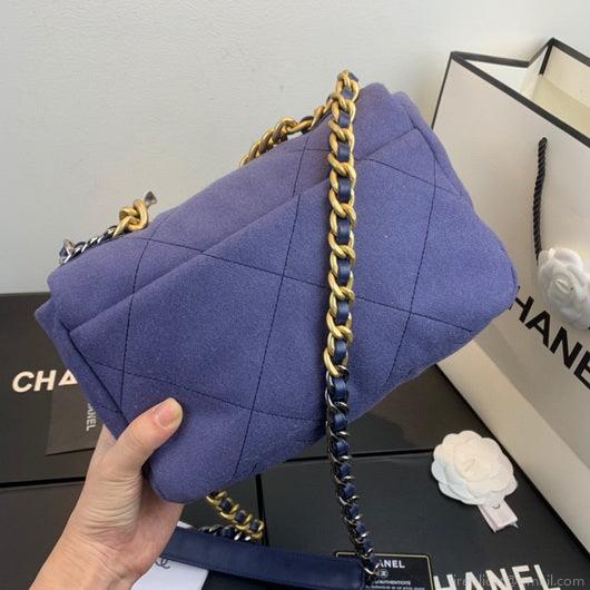 Chanel As1160 Chanel 19 Handbag Flap Shoulder Velvet Navy Blue