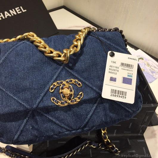 Chanel As1160 Chanel 19 Handbag Flap Shoulder Denim Blue