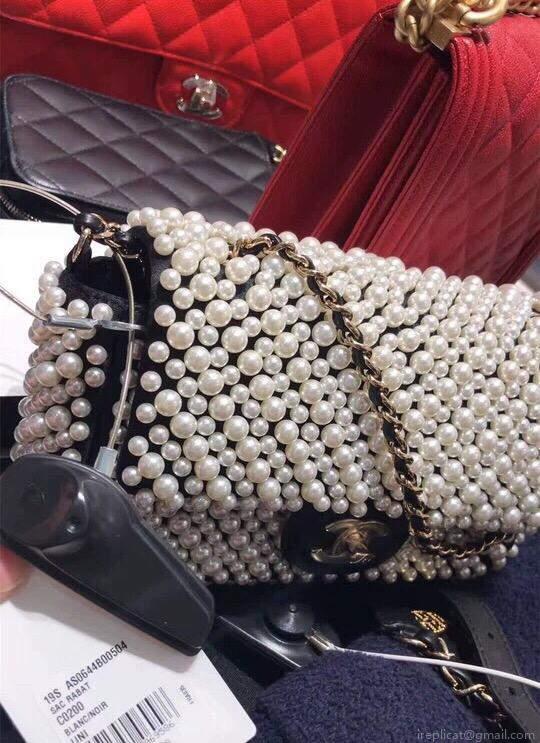 Chanel Flap Handbag Pearl Bag leather Lambskin Gold