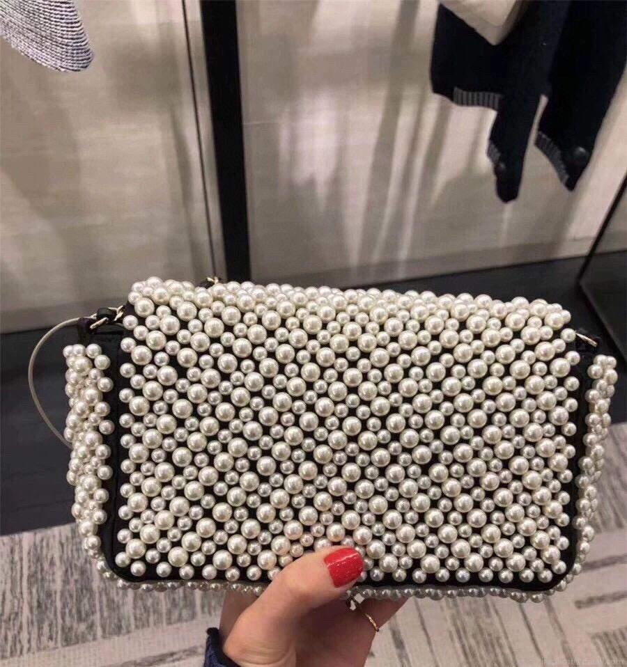 Chanel Flap Handbag Pearl Bag leather Lambskin Gold