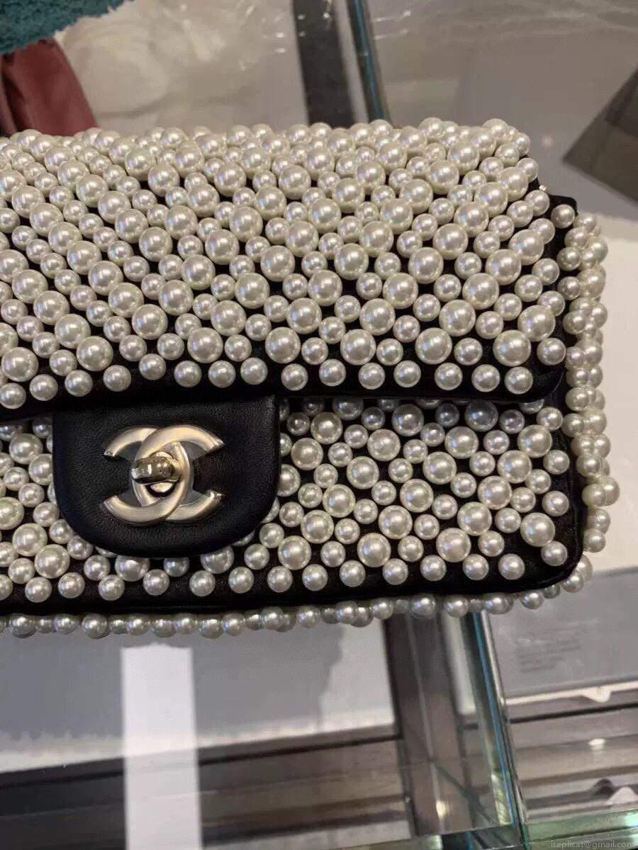 Chanel Flap Handbag Pearl Bag leather Lambskin Gold