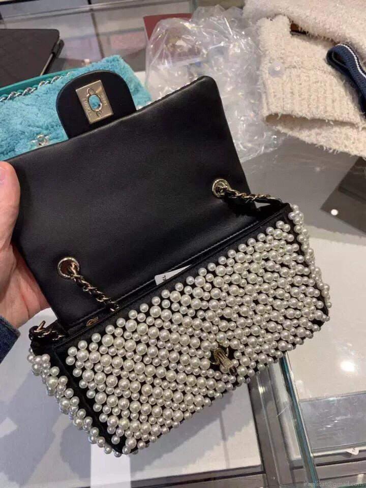 Chanel Flap Handbag Pearl Bag leather Lambskin Gold